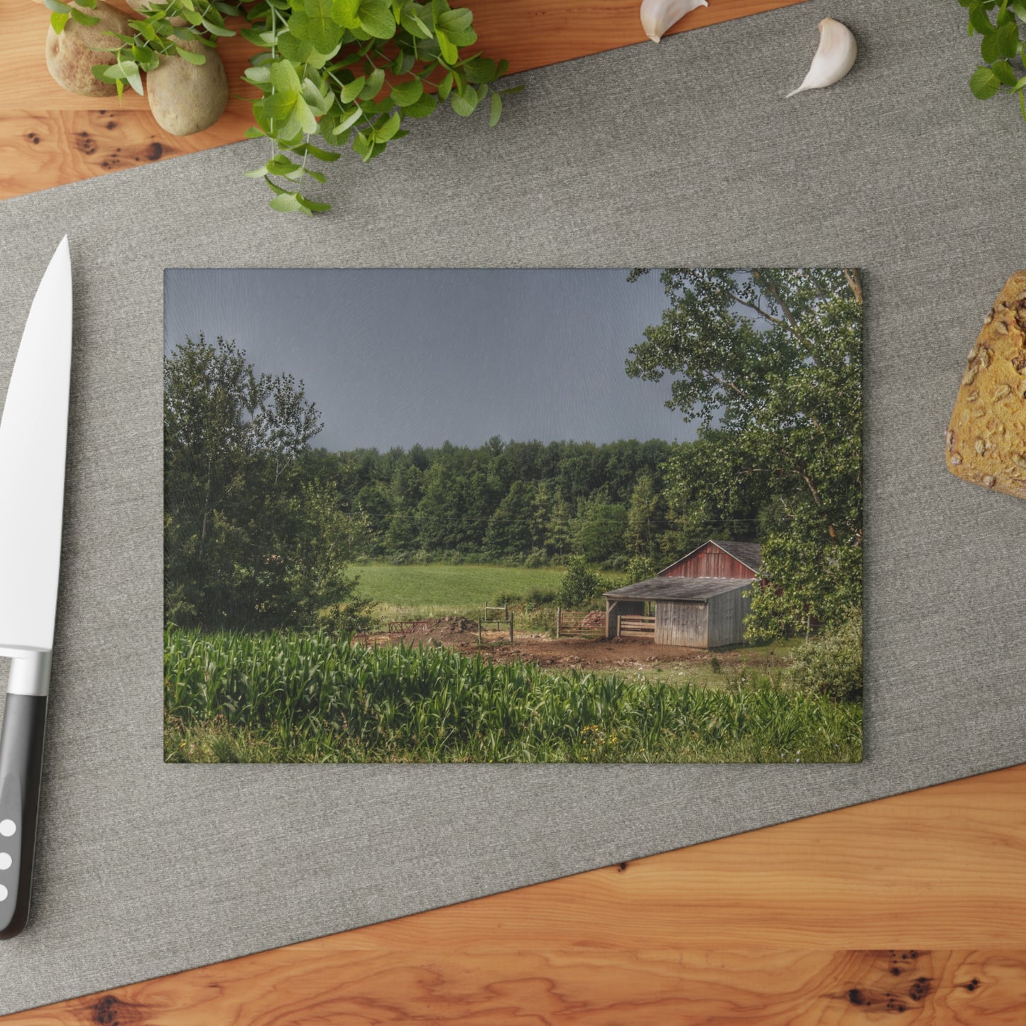 U R There Photography West Oregon Road Hidden Red I Rustic Farmhouse Tempered-Glass Cutting Board