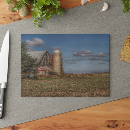 U R There Photography Sheridan Line Road Grey II Rustic Farmhouse Tempered-Glass Cutting Board