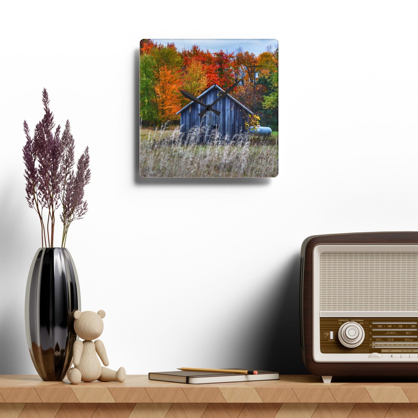 U R There Photography Beyond Church Road Little Grey Rustic Farmhouse Acrylic Analog Wall Clock