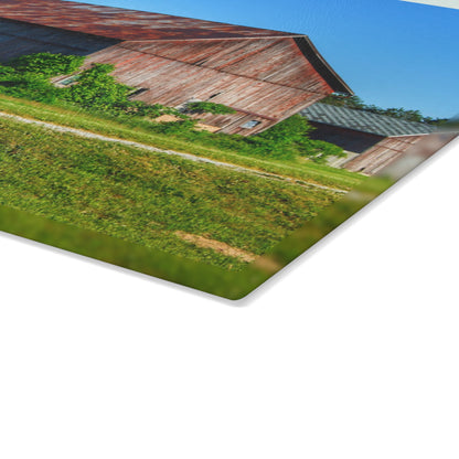 U R There Photography Otisville Rusted Reds Rustic Farmhouse Tempered-Glass Cutting Board