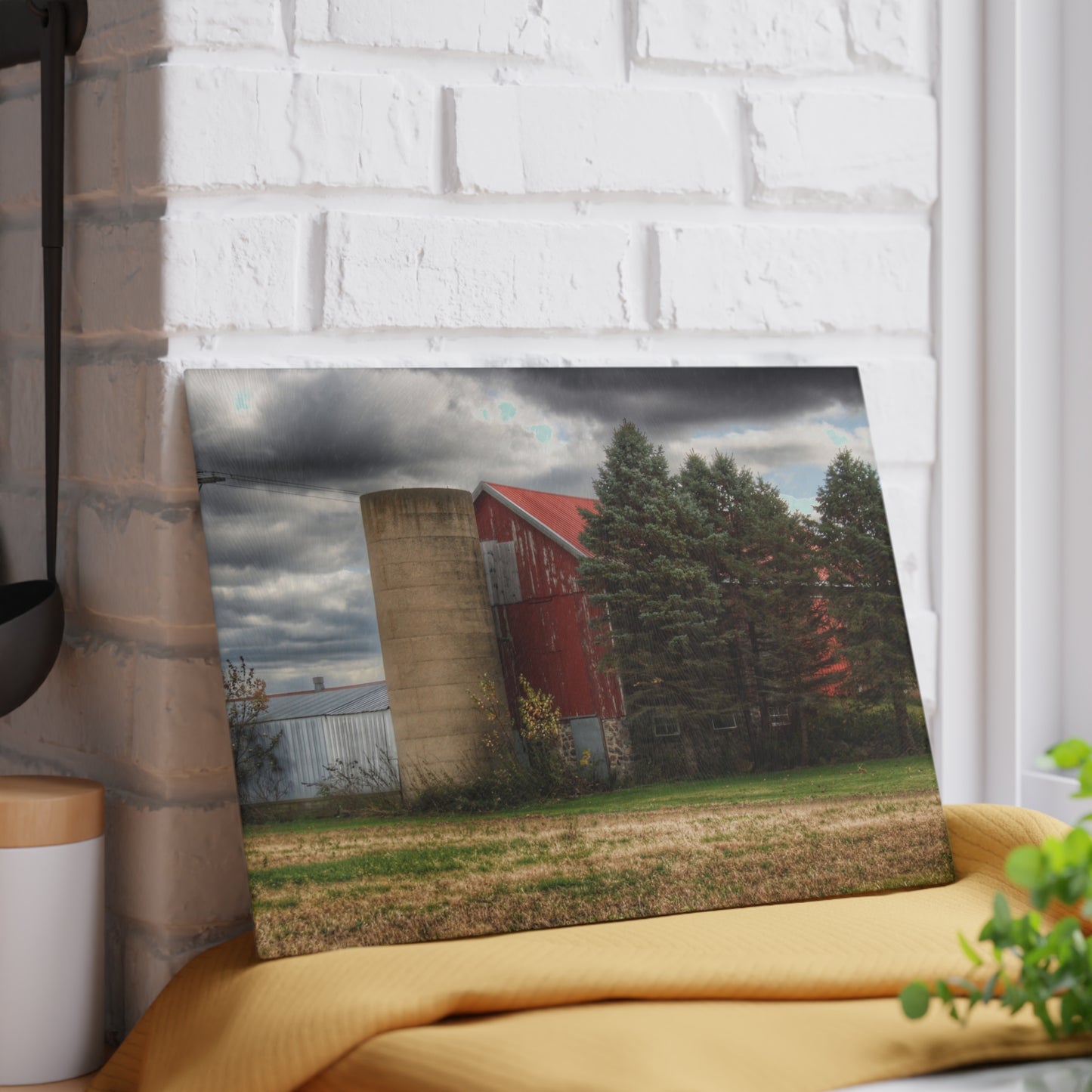 U R There Photography Laur Road Red Among the Pines II Rustic Farmhouse Tempered-Glass Cutting Board