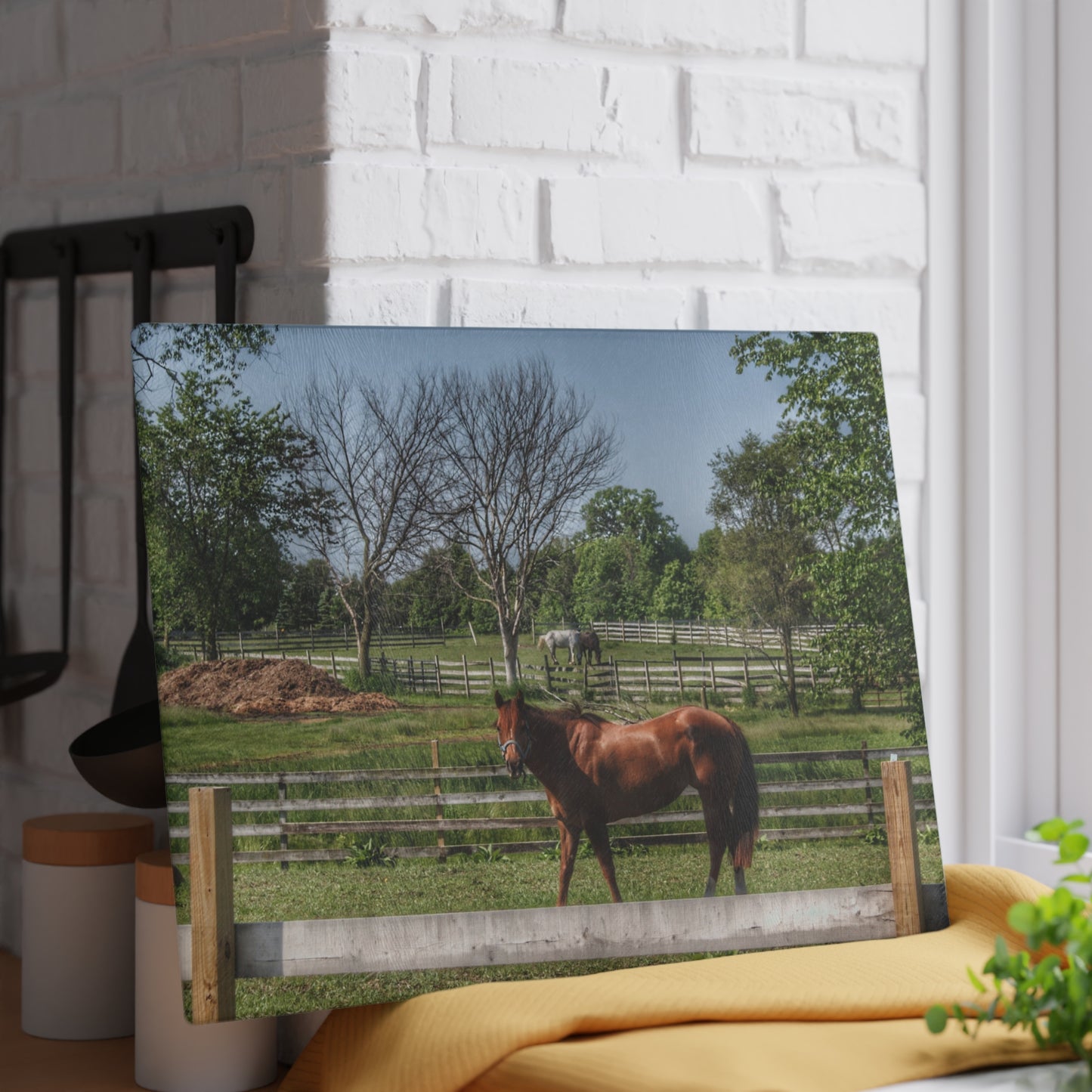 U R There Photography Summer Road Ponies Rustic Farmhouse Tempered-Glass Cutting Board