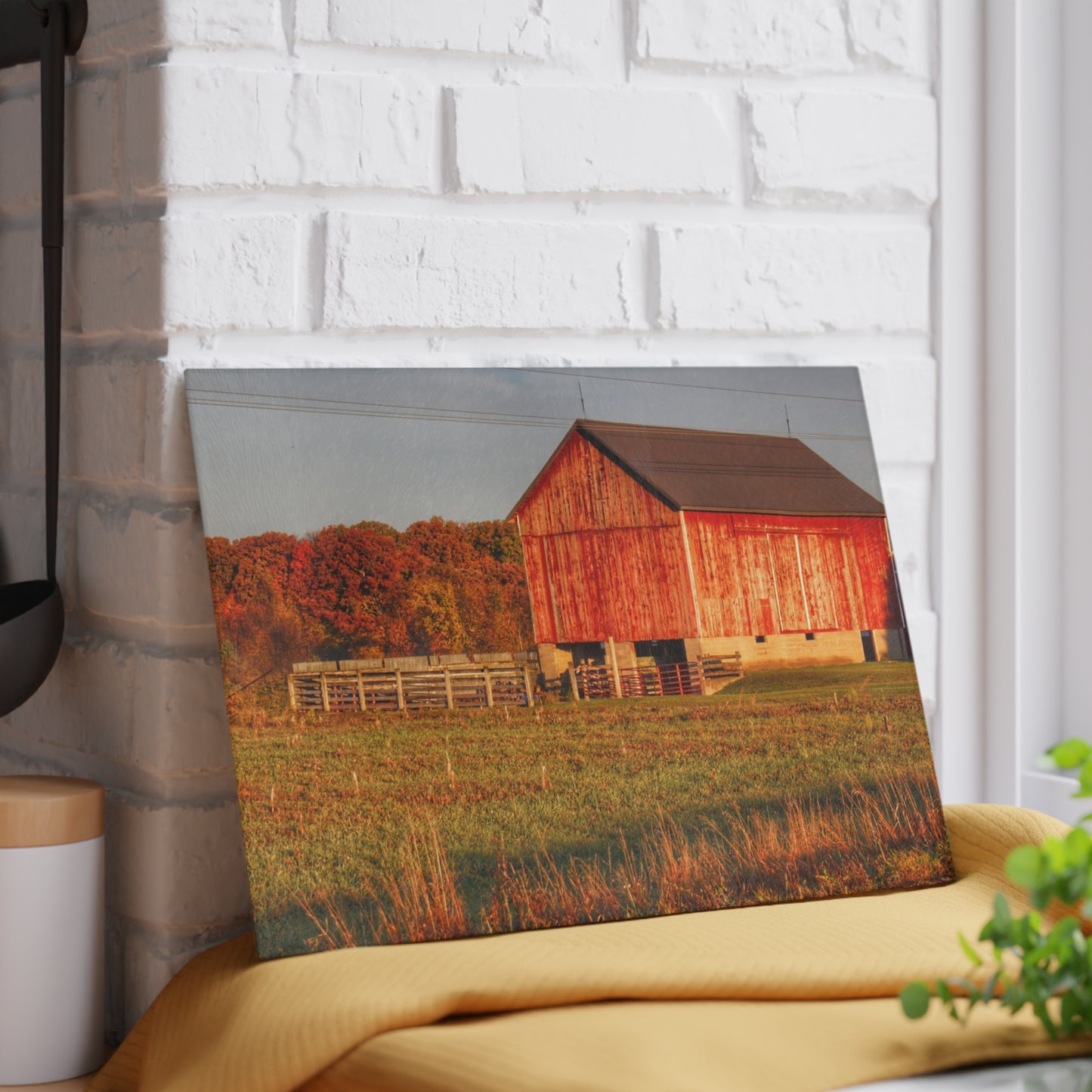 U R There Photography Lake Pleasant Corral Red II Rustic Farmhouse Tempered-Glass Cutting Board