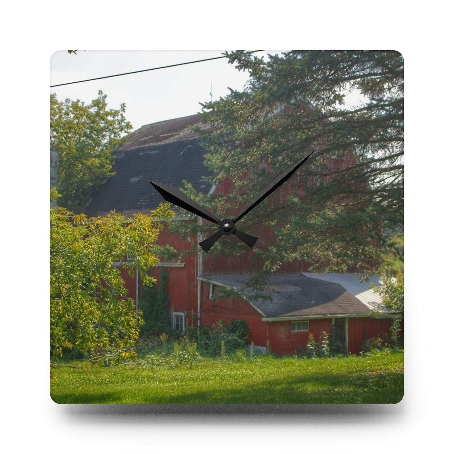 U R There Photography Grey Road Red Rustic Farmhouse Acrylic Analog Wall Clock