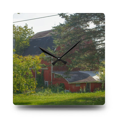 U R There Photography Grey Road Red Rustic Farmhouse Acrylic Analog Wall Clock