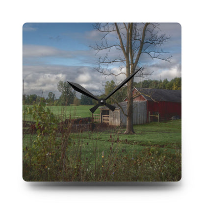 U R There Photography West Oregon Road Hidden Red IV Rustic Farmhouse Acrylic Analog Wall Clock