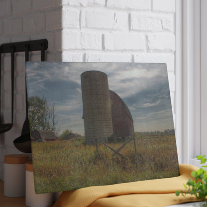 U R There Photography Mushroom Road Red II Rustic Farmhouse Tempered-Glass Cutting Board 8"x 11"