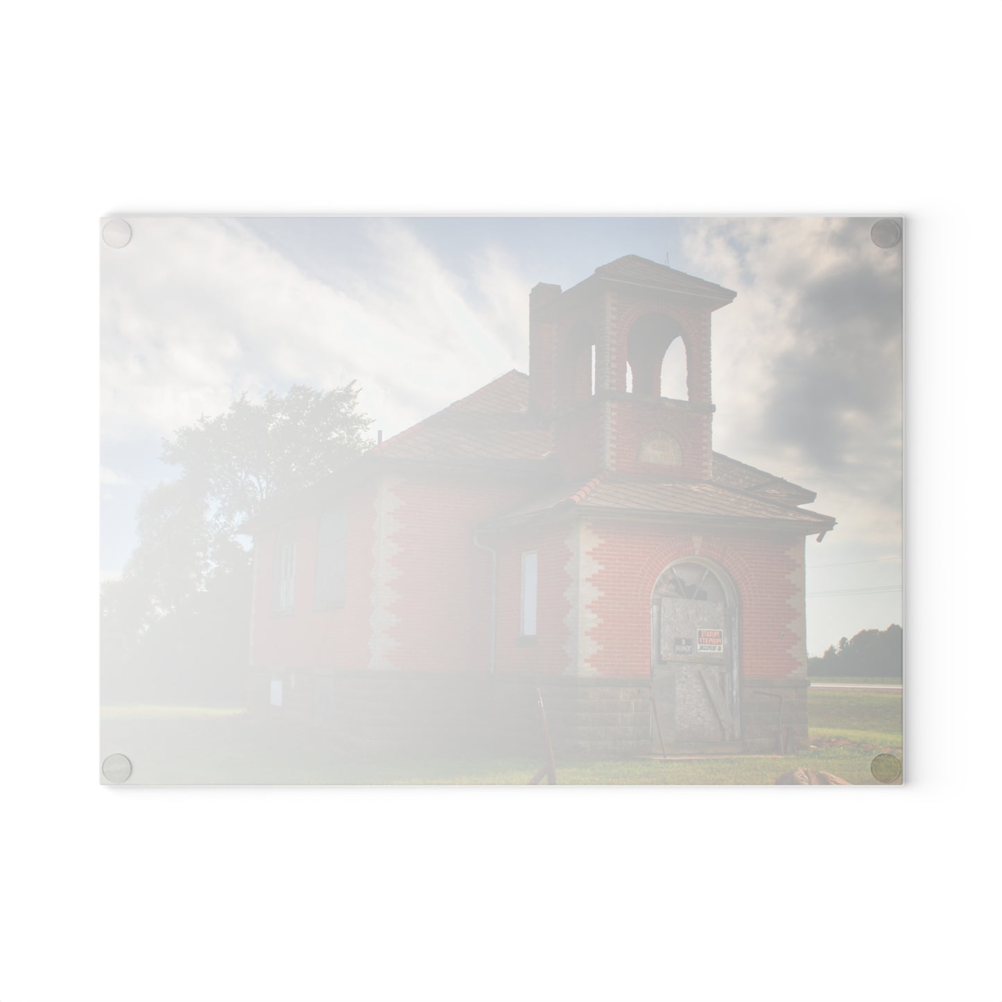 U R There Photography North Grove Road Schoolhouse I Rustic Farmhouse Tempered-Glass Cutting Board