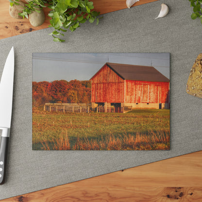 U R There Photography Lake Pleasant Corral Red II Rustic Farmhouse Tempered-Glass Cutting Board