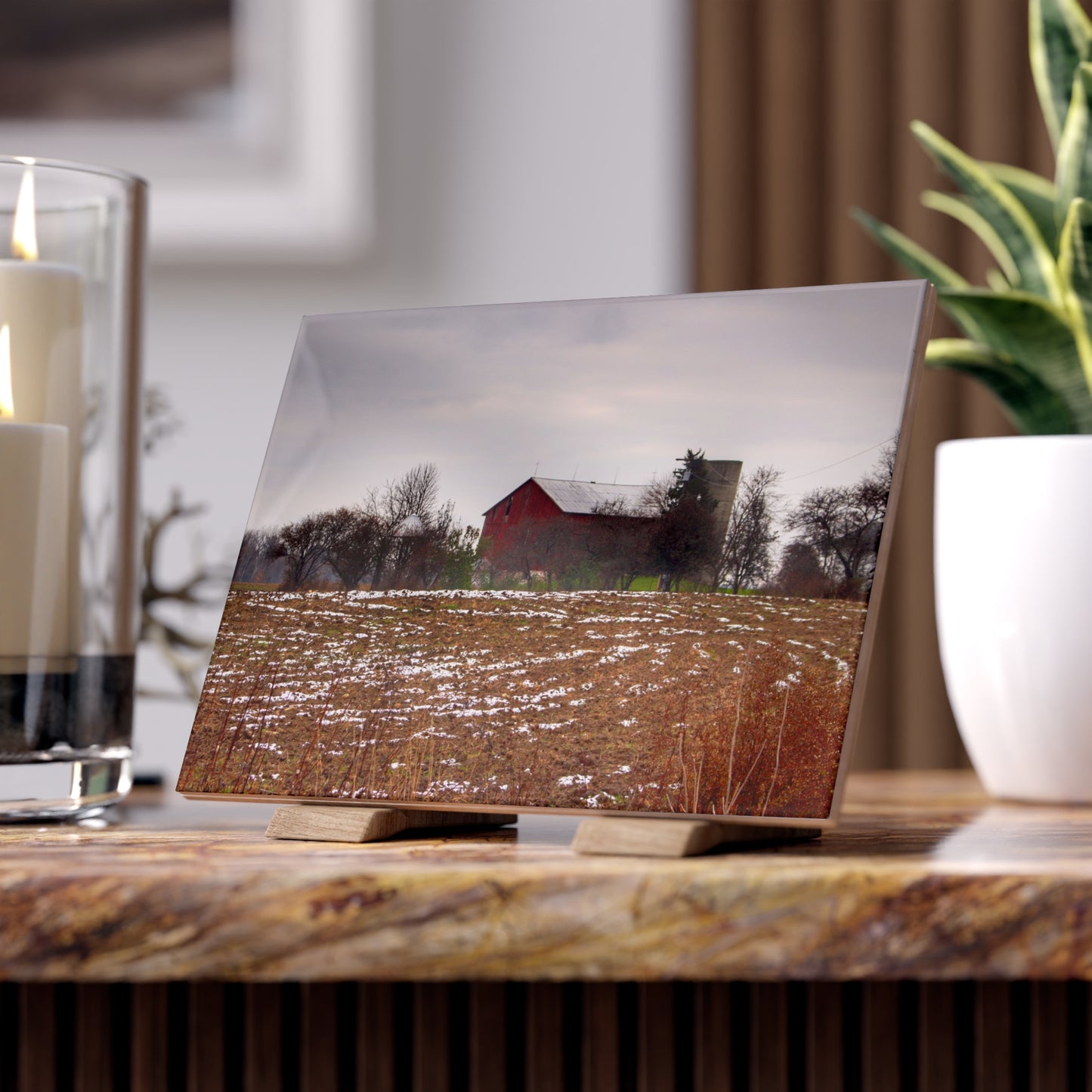 U R There Photography Brook Road Red Rustic Farmhouse Decorative Ceramic Tile 6" × 8" Glossy