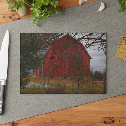 U R There Photography Johnsonmill Road Hidden Red Rustic Farmhouse Tempered-Glass Cutting Board