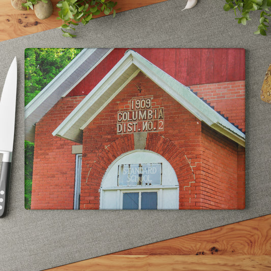 U R There Photography French Road Old Standard Schoolhouse II Rustic Farmhouse Tempered-Glass Cutting Board