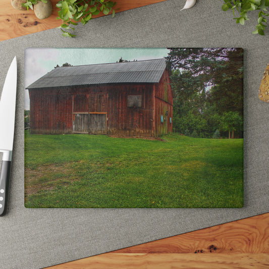 U R There Photography Rusted Red of Summer Rustic Farmhouse Tempered-Glass Cutting Board