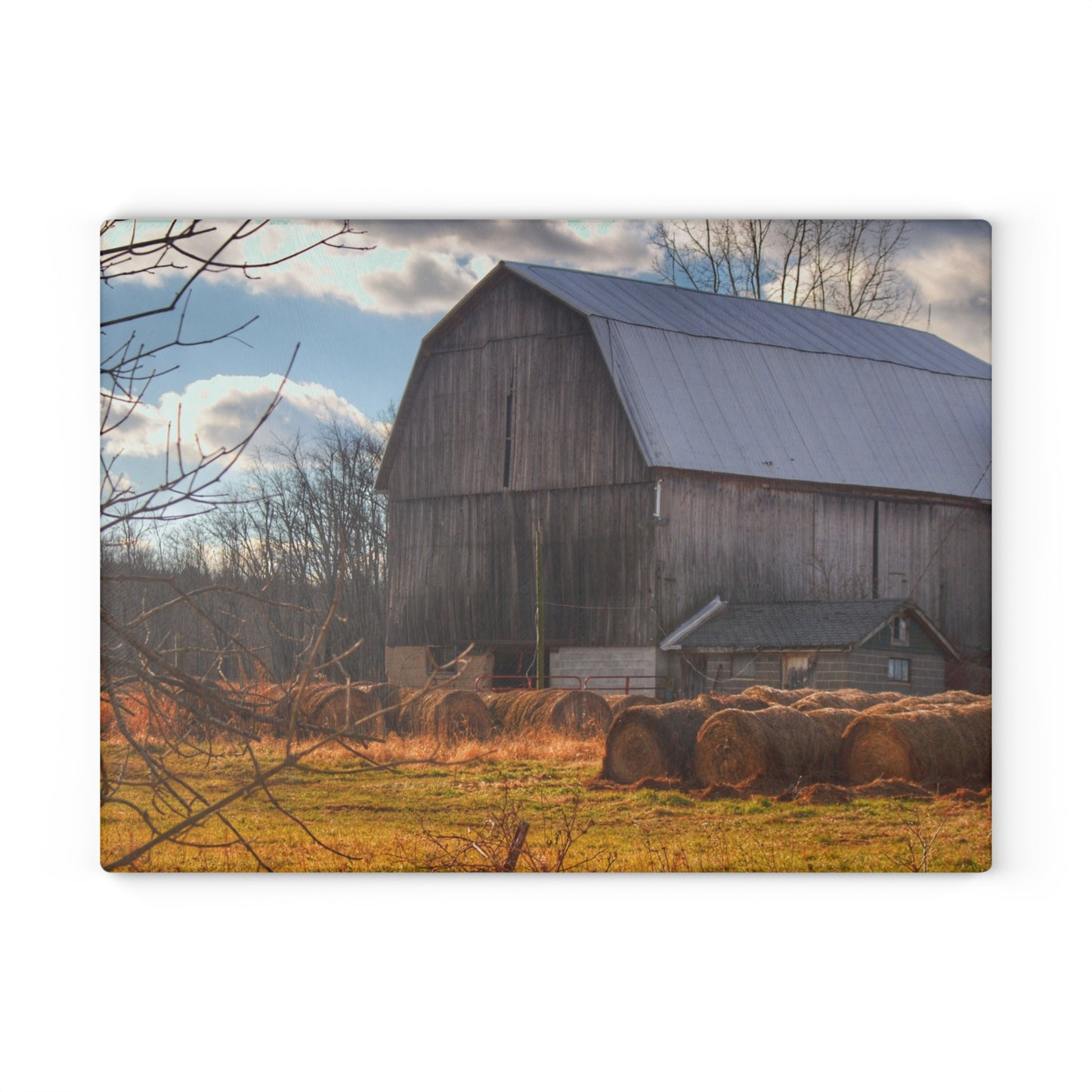 U R There Photography Sandusky Grey Haybarn Rustic Farmhouse Tempered-Glass Cutting Board