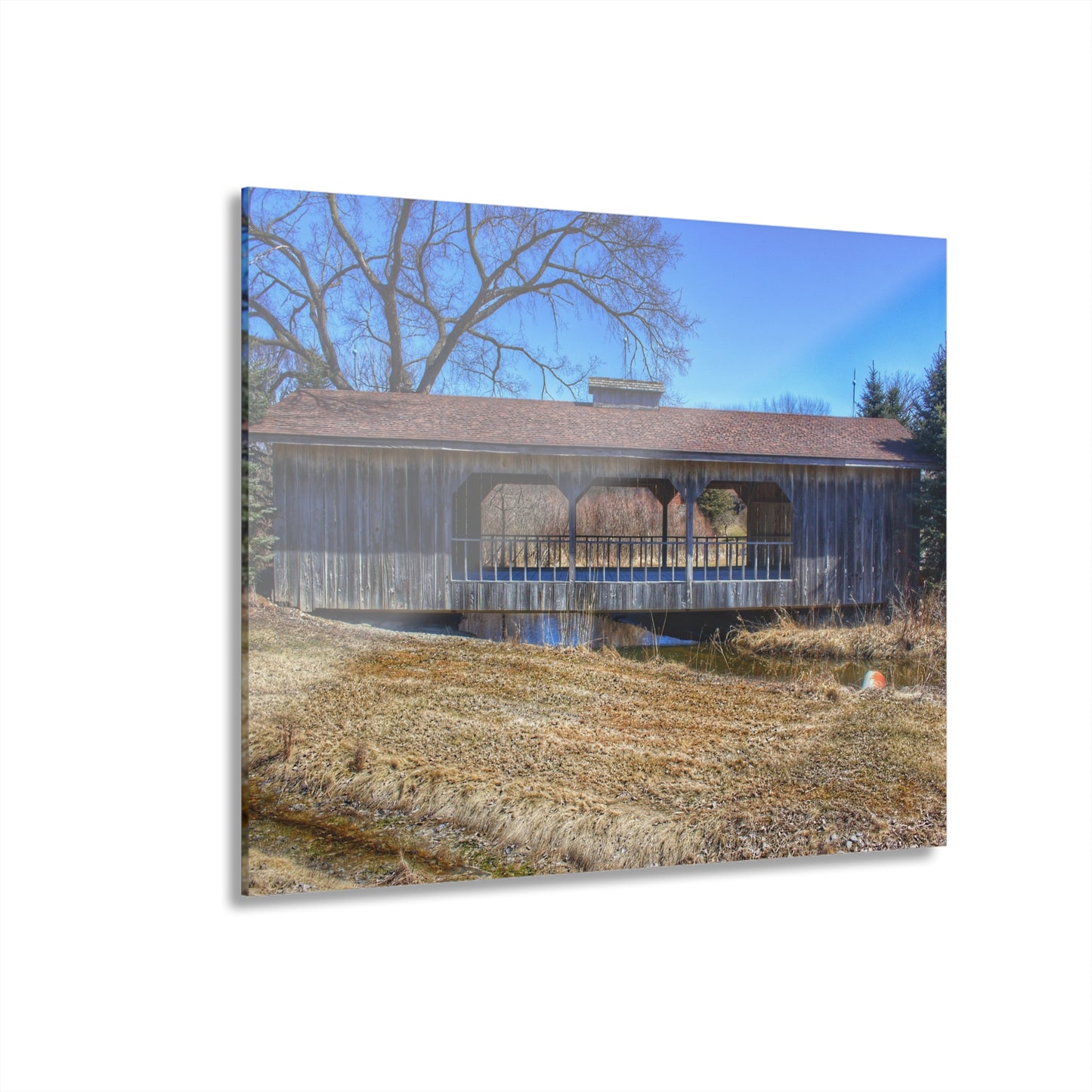 U R There Photography Covered Bridge of Campground Road II Rustic Farmhouse Acrylic Wall Print
