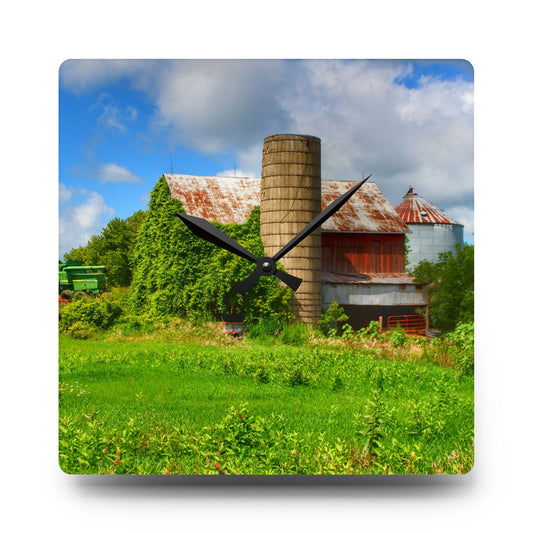 Slattery Rusted Red Rustic Farmhouse Acrylic Analog Wall Clock 10.75'' × 10.75'' (Square)