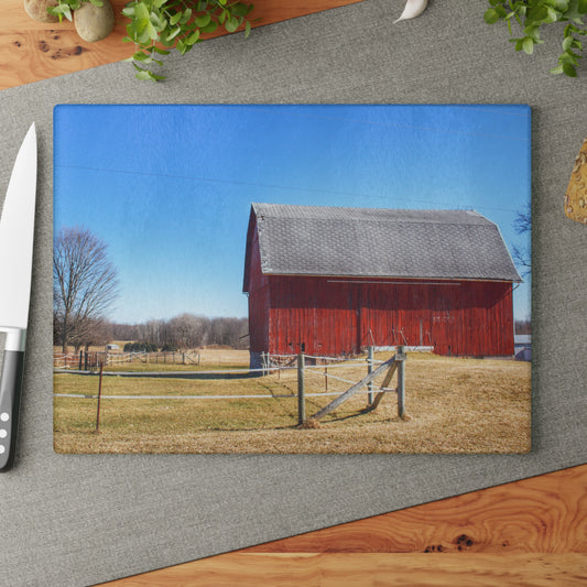 U R There Photography Phillips Road Red Rustic Farmhouse Tempered-Glass Cutting Board