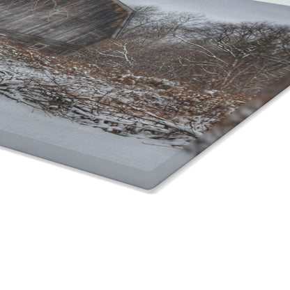 U R There Photography Vassar Road Hidden Grey in Winter Rustic Farmhouse Tempered-Glass Cutting Board
