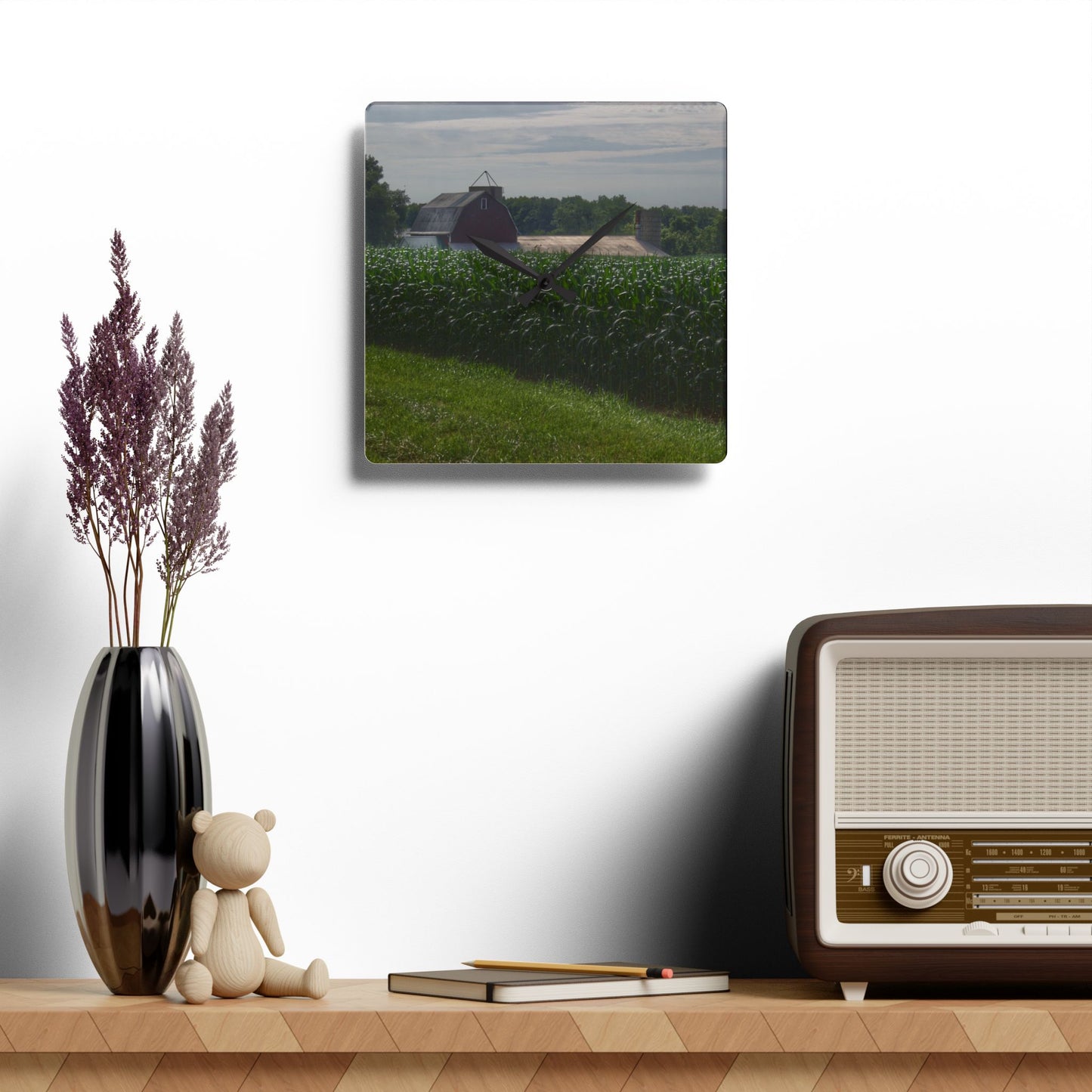 U R There Photography Above the Corn on Piersonville Road II Rustic Farmhouse Acrylic Analog Wall Clock