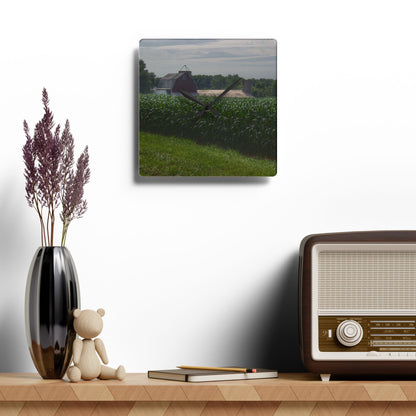 U R There Photography Above the Corn on Piersonville Road II Rustic Farmhouse Acrylic Analog Wall Clock