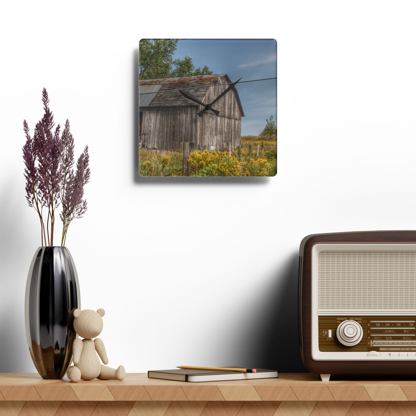 U R There Photography Schott Road Grey I Rustic Farmhouse Acrylic Analog Wall Clock