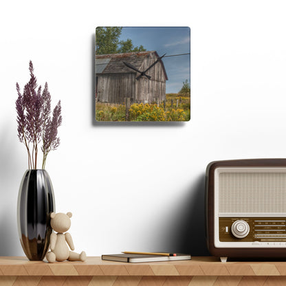 U R There Photography Schott Road Grey I Rustic Farmhouse Acrylic Analog Wall Clock