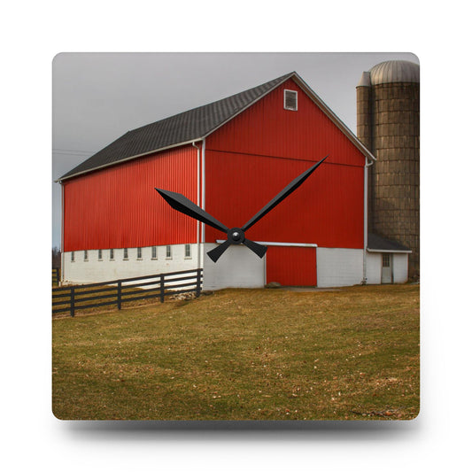 Brocker Road Red I Rustic Farmhouse Acrylic Analog Wall Clock 10.75'' × 10.75'' (Square)