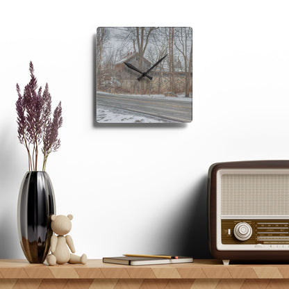U R There Photography Leonard Stone Grey Rustic Farmhouse Acrylic Analog Wall Clock
