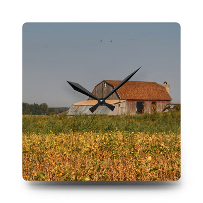 U R There Photography Slattery Road Saltbox Grey Rustic Farmhouse Acrylic Analog Wall Clock