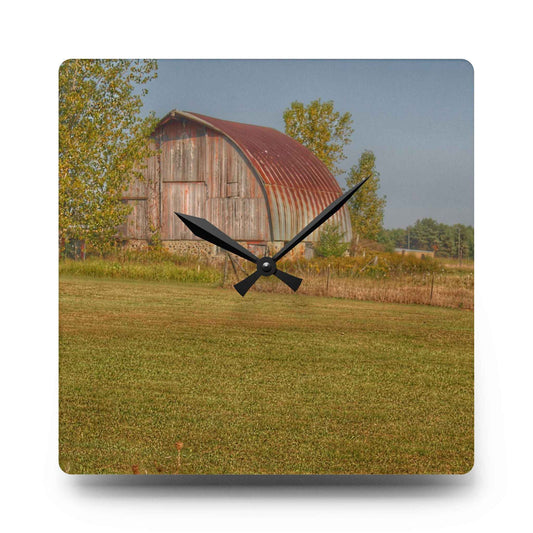U R There Photography Snover Quonset Grey Rustic Farmhouse Acrylic Analog Wall Clock 10.75'' × 10.75'' (Square)