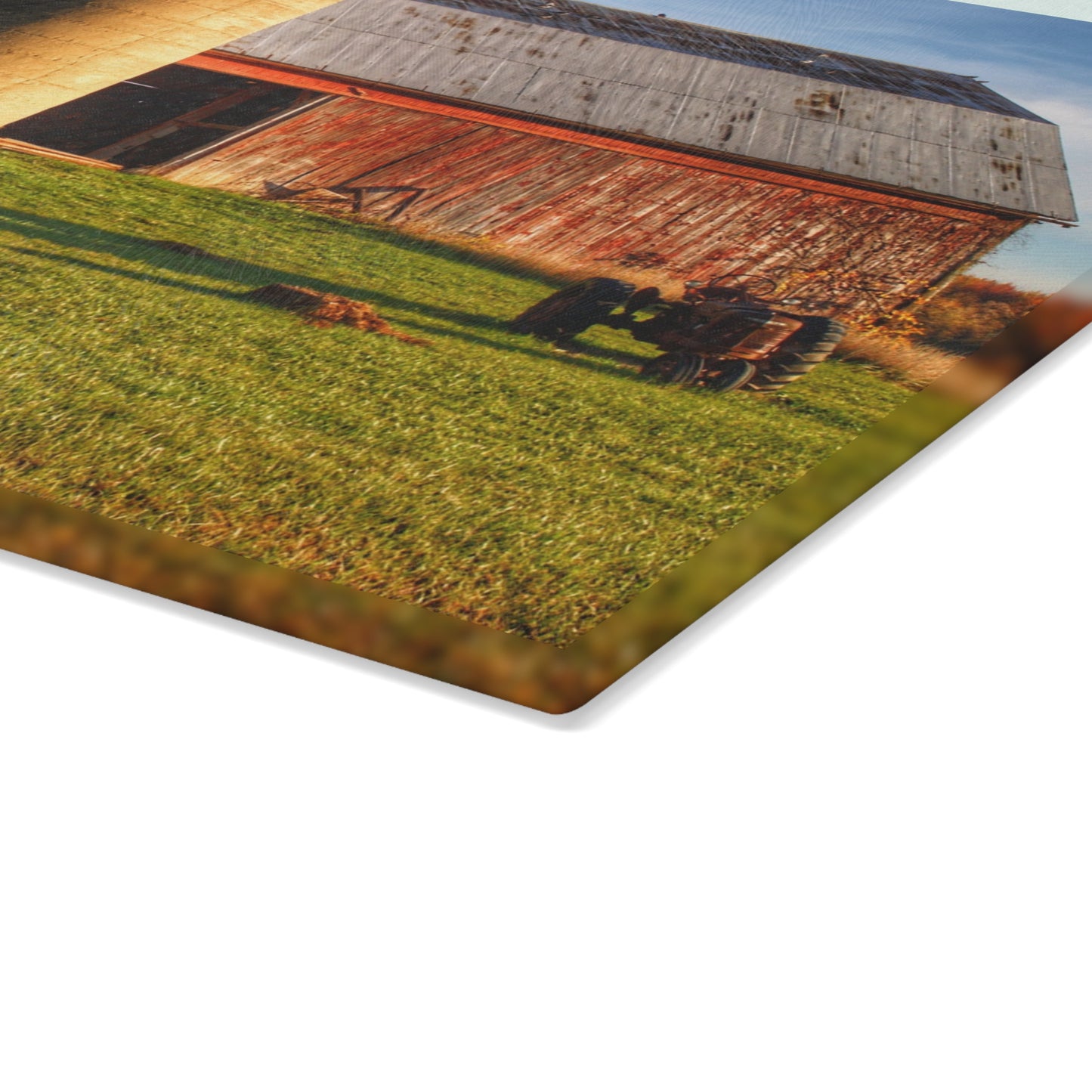 U R There Photography Peck Road Red and Silo Rustic Farmhouse Tempered-Glass Cutting Board 8"x 11"
