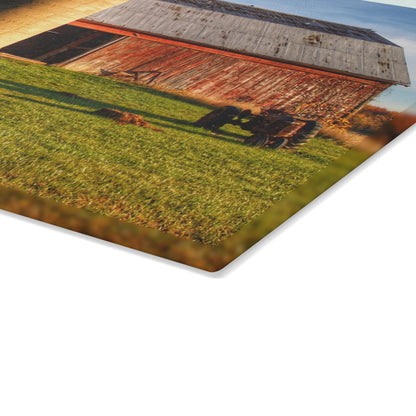 U R There Photography Peck Road Red and Silo Rustic Farmhouse Tempered-Glass Cutting Board 8"x 11"