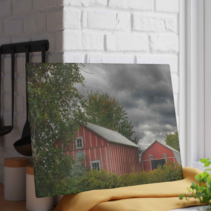 U R There Photography Pinstripe Barn and Buddy I Rustic Farmhouse Tempered-Glass Cutting Board