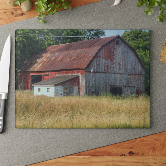 U R There Photography Scott Road Red Rustic Farmhouse Tempered-Glass Cutting Board