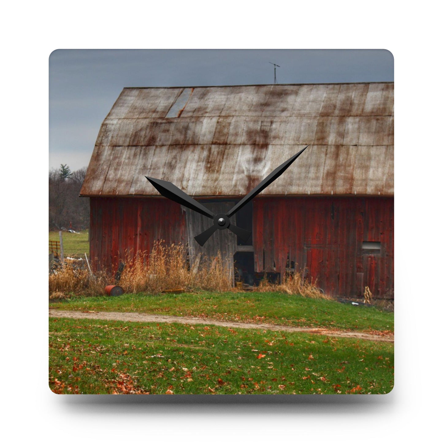 U R There Photography Castle Road Relic Red Rustic Farmhouse Acrylic Analog Wall Clock