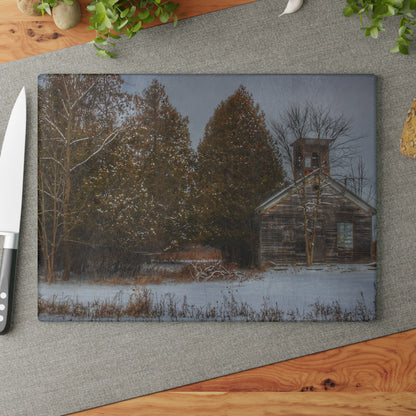 U R There Photography Vermilya Schoolhouse I Rustic Farmhouse Tempered-Glass Cutting Board