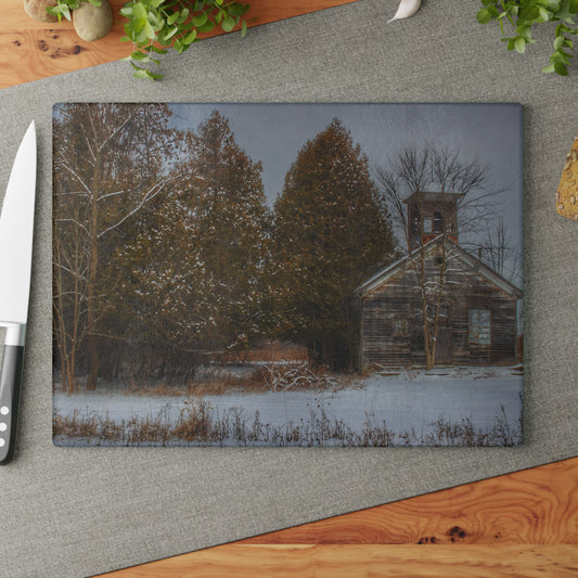 U R There Photography Vermilya Schoolhouse I Rustic Farmhouse Tempered-Glass Cutting Board