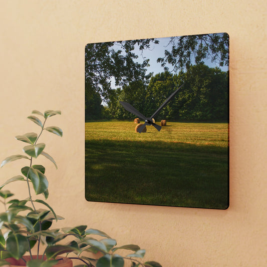 Rustic Farmhouse Wall Clock featuring Summer Haybales I