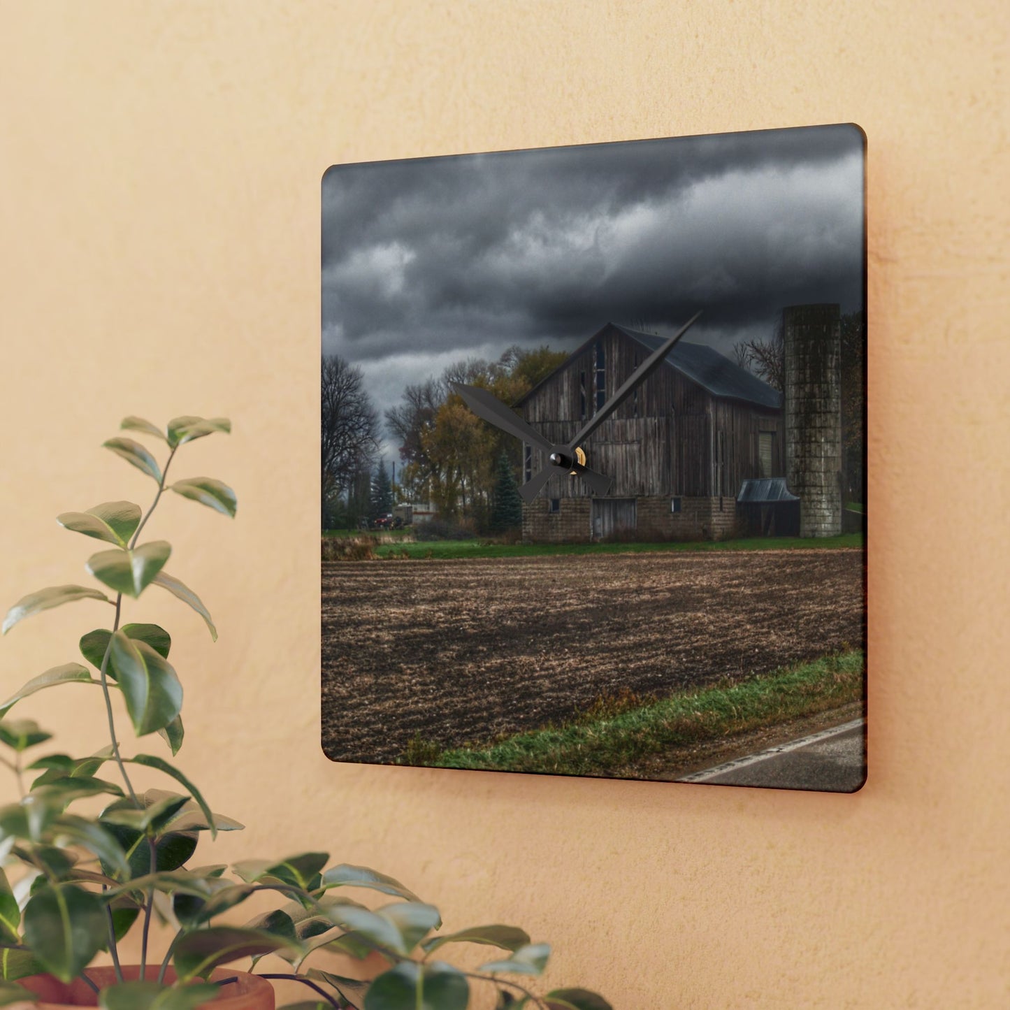 U R There Photography Gilford Grey II Rustic Farmhouse Acrylic Analog Wall Clock