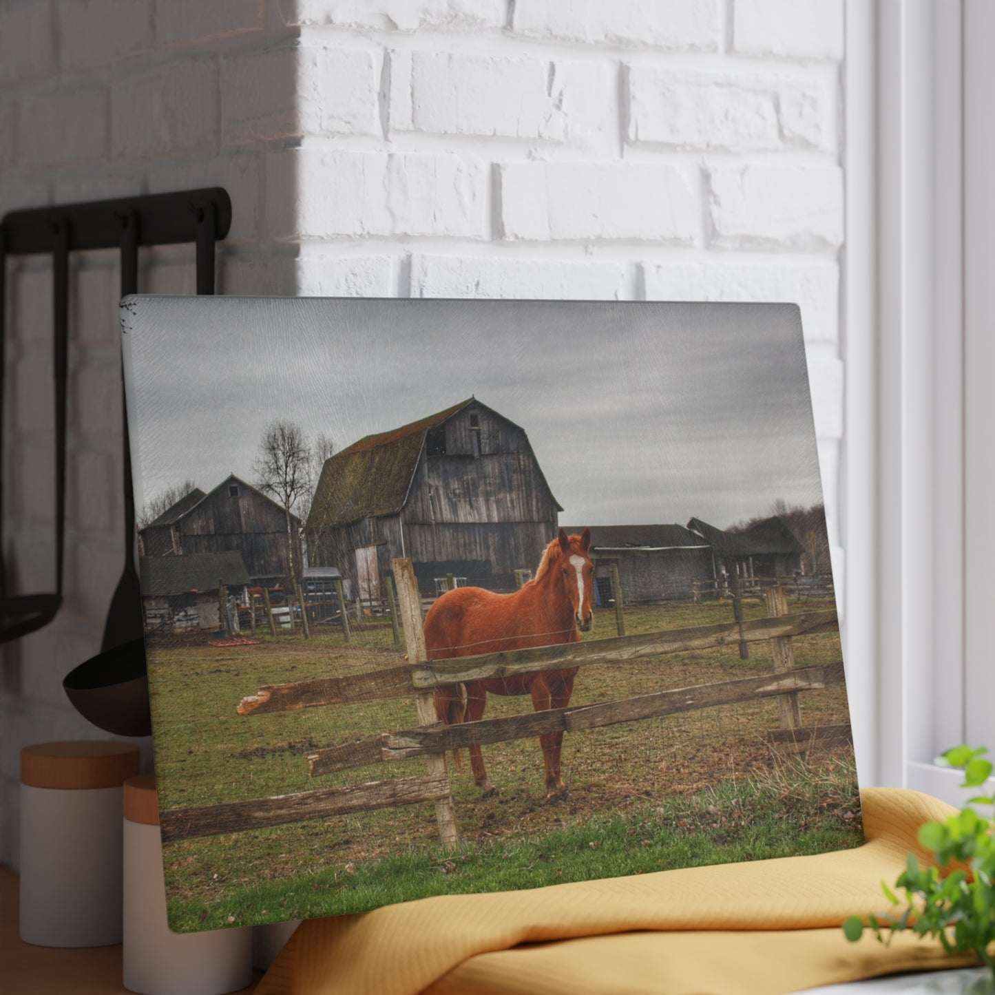 U R There Photography South Summers Road Old Grey and Caramel IV Rustic Farmhouse Tempered-Glass Cutting Board