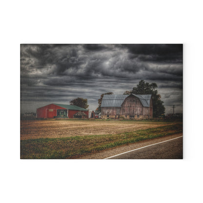 U R There Photography Snover Road Red II Rustic Farmhouse Tempered-Glass Cutting Board