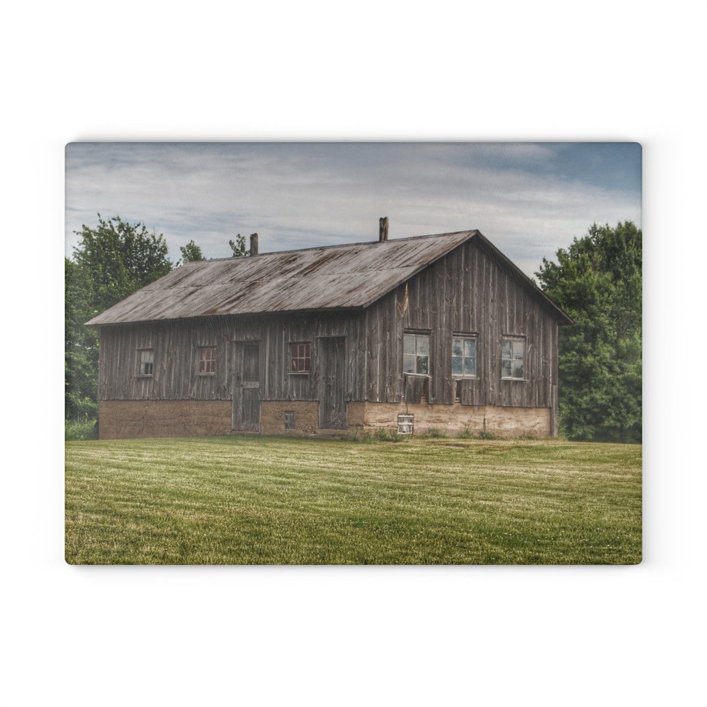 U R There Photography West Tuscola Road Grey Shack I Rustic Farmhouse Tempered-Glass Cutting Board