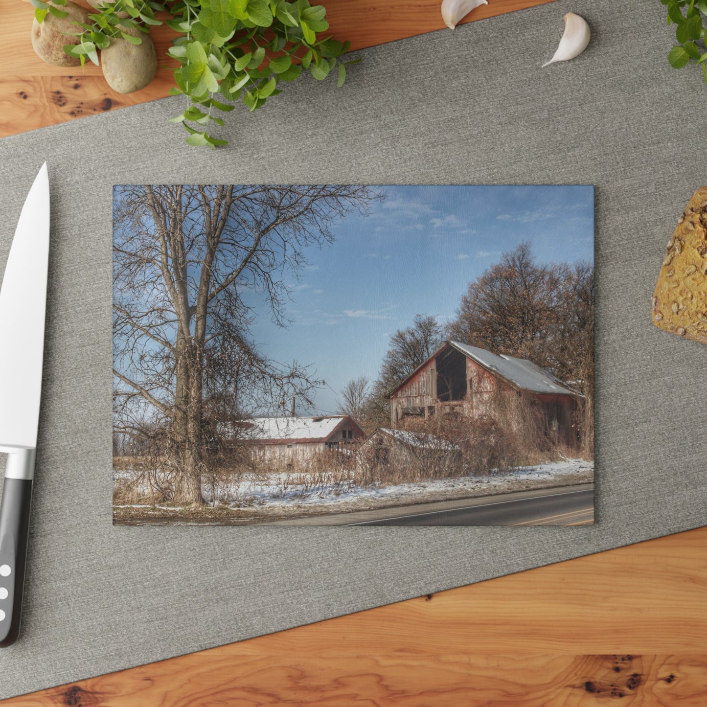 U R There Photography Almont Van Dyke Red I Rustic Farmhouse Tempered-Glass Cutting Board