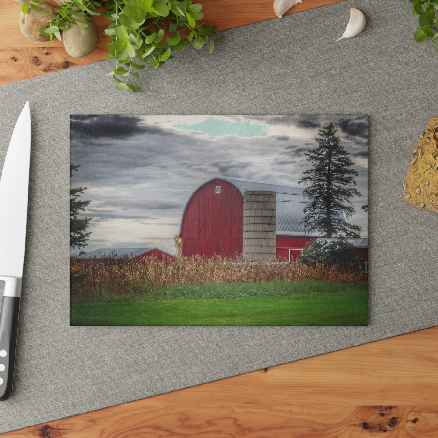 U R There Photography Haines Roadside Red and Silo Rustic Farmhouse Tempered-Glass Cutting Board