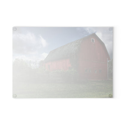 U R There Photography Hegel Road Old Red I Rustic Farmhouse Tempered-Glass Cutting Board 8"x 11"