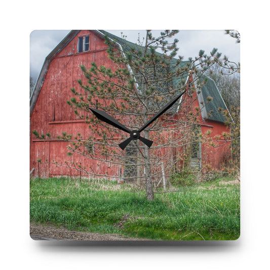 Hickory Ridge Red II Rustic Farmhouse Acrylic Analog Wall Clock 10.75'' × 10.75'' (Square)