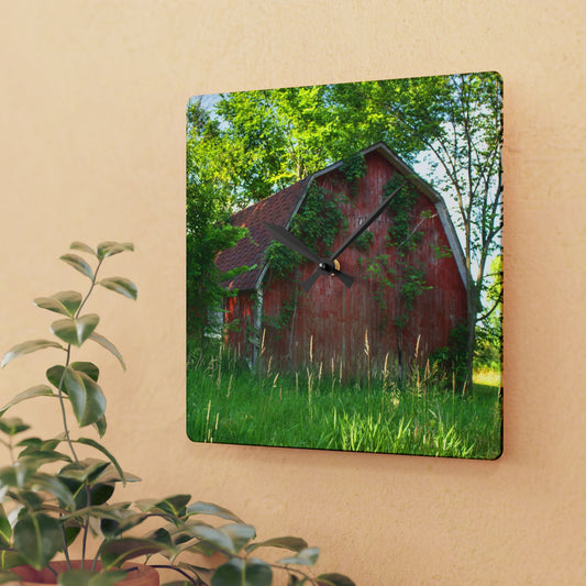 U R There Photography Murphy Lake Road Old Red Rustic Farmhouse Acrylic Analog Wall Clock