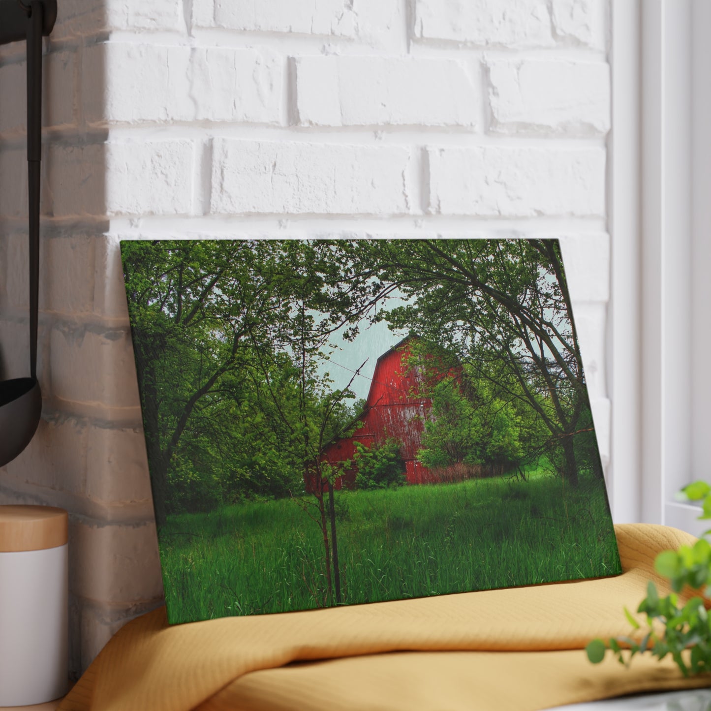 U R There Photography Bird Road Red Rustic Farmhouse Tempered-Glass Cutting Board