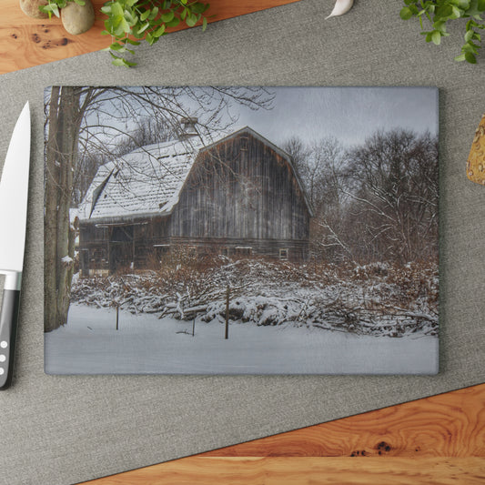 U R There Photography Vassar Road Hidden Grey in Winter Rustic Farmhouse Tempered-Glass Cutting Board