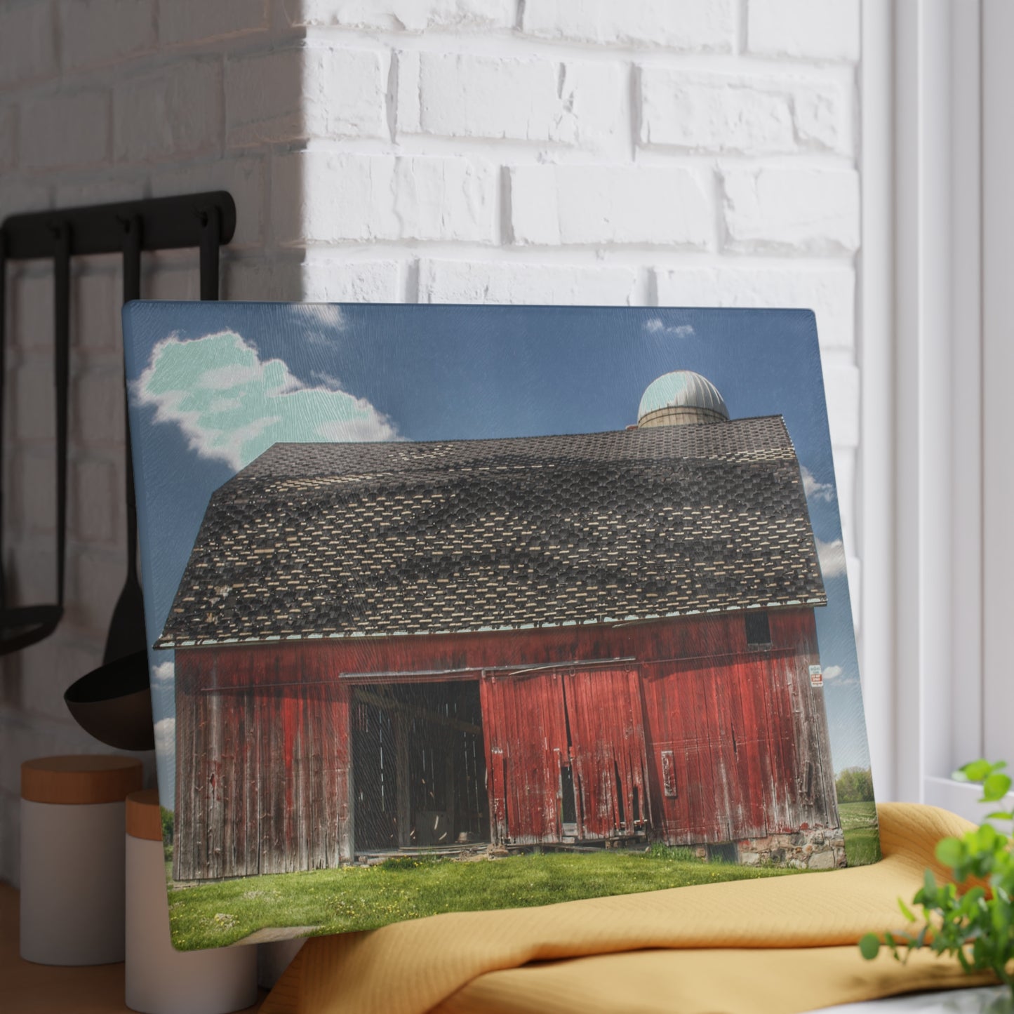 U R There Photography Hollenbeck Road Red III Rustic Farmhouse Tempered-Glass Cutting Board
